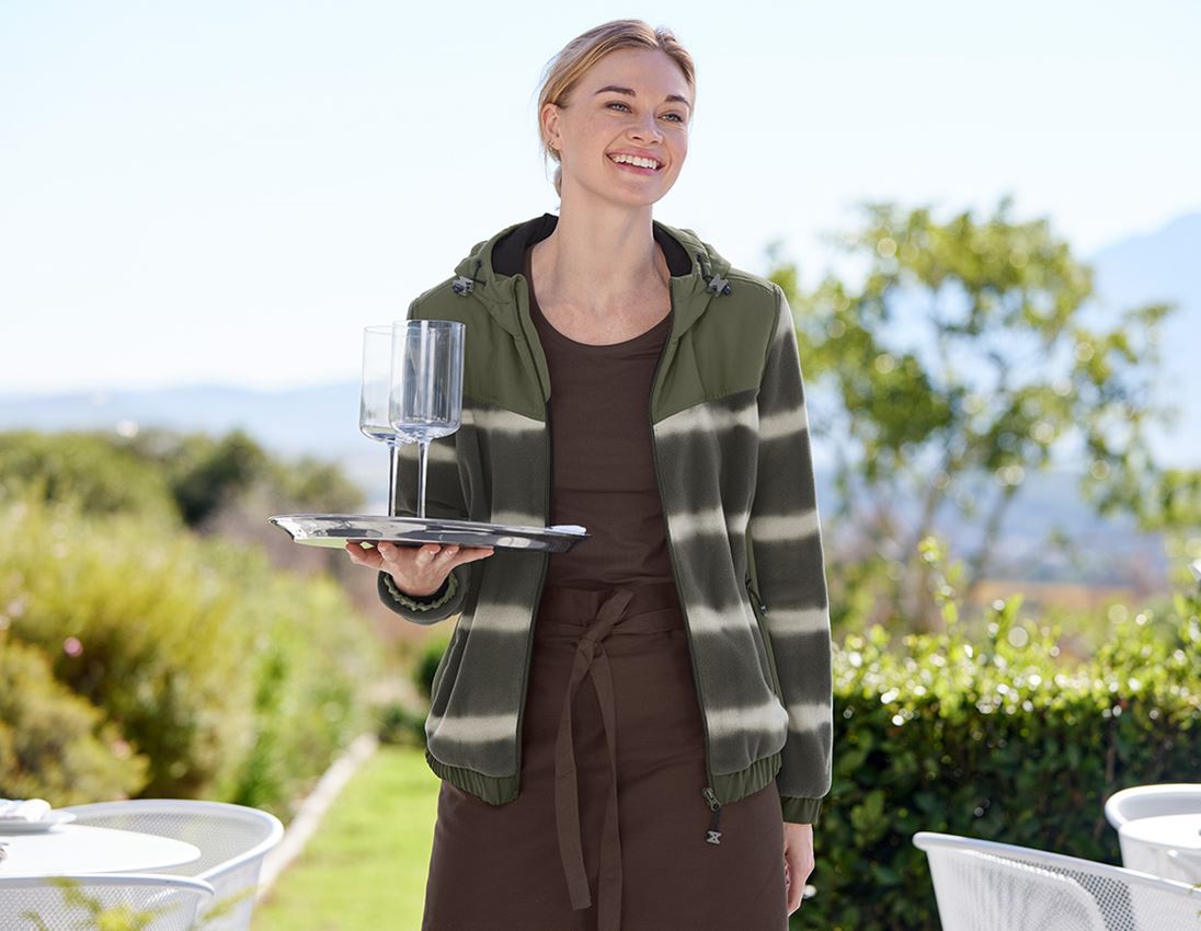 Work Jackets: Hybr.fleece hoody jacket tie-dye e.s.motion ten,l. + disguisegreen/moorgreen 2