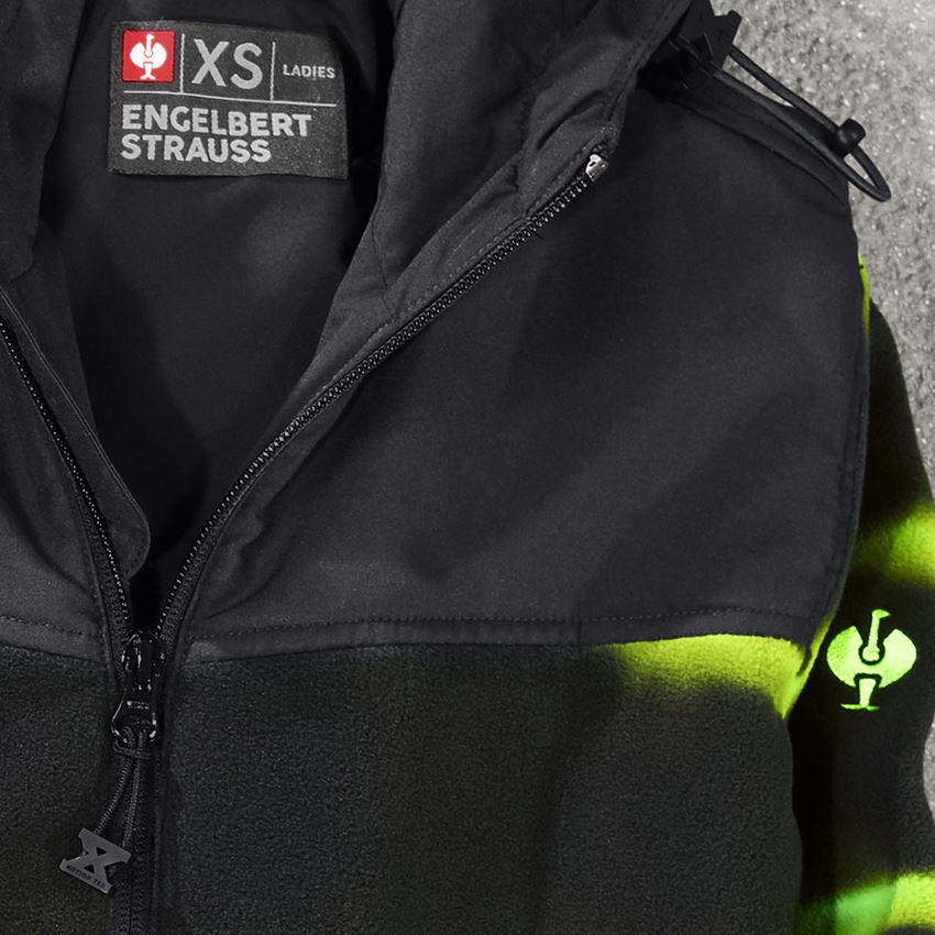 Work Jackets: Hybr.fleece hoody jacket tie-dye e.s.motion ten,l. + black/high-vis yellow 2