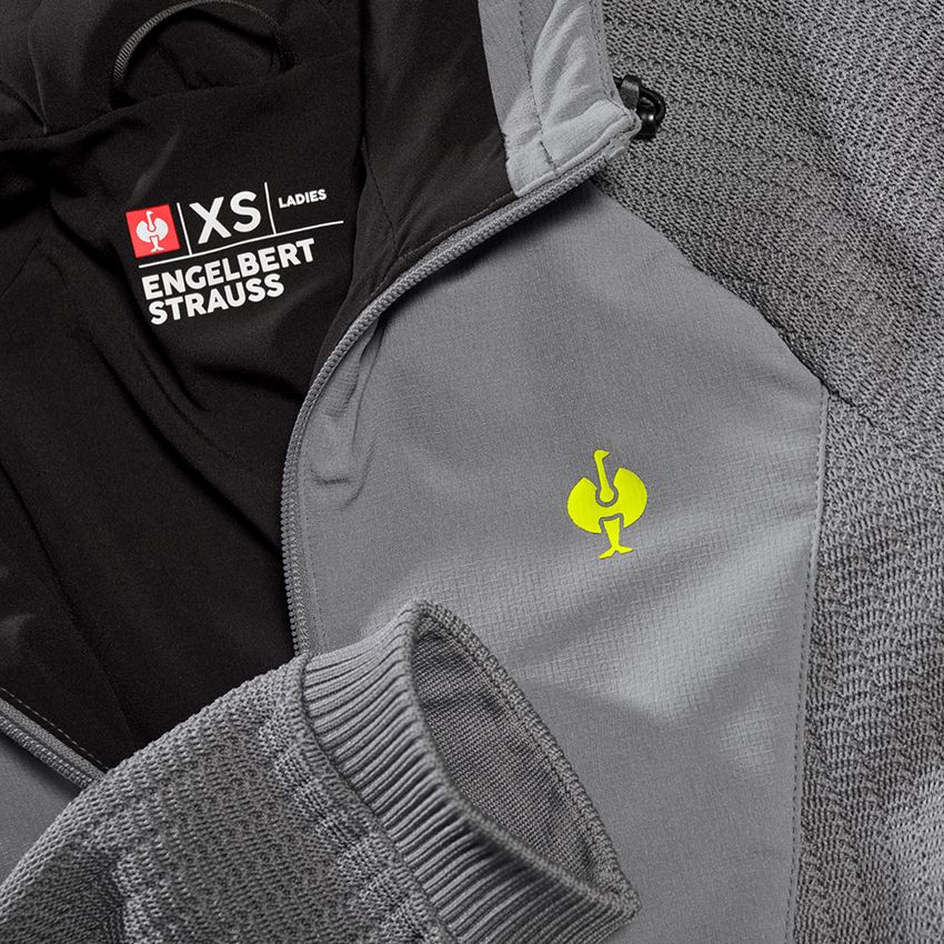 Work Jackets: Hybrid hooded knitted jacket e.s.trail, ladies' + basaltgrey/acid yellow 2