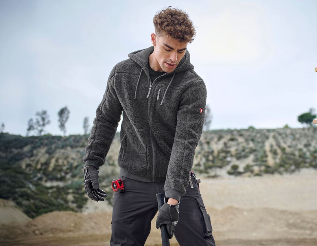 Work Jackets: Faux fur hooded jacket e.s.e:pic + carbongrey