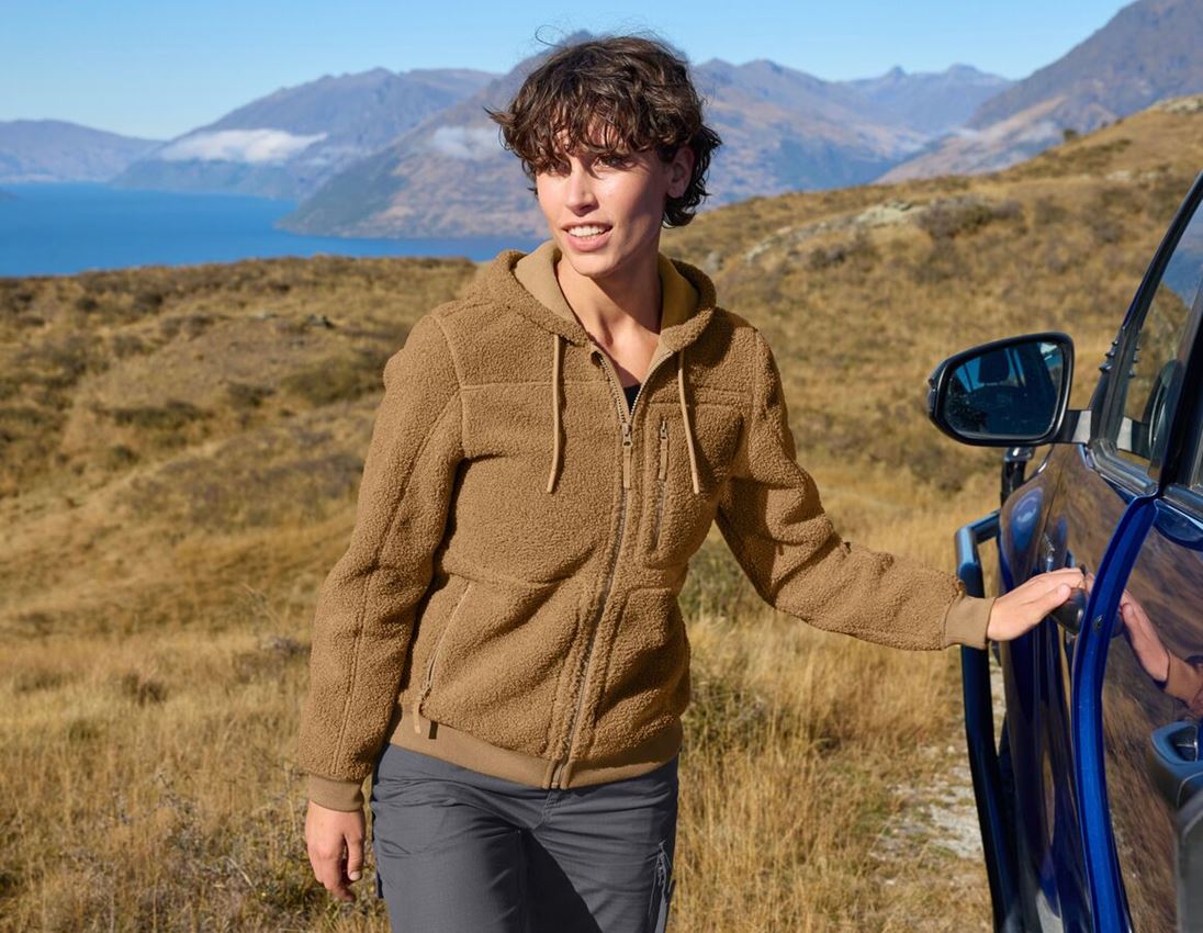 Work Jackets: Faux fur hooded jacket e.s.e:pic, ladies’ + almondbrown 2