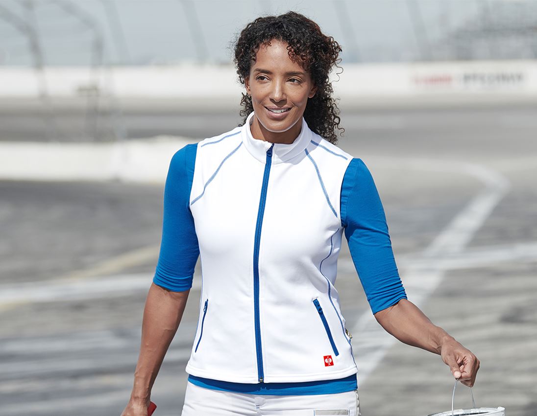 Gilets de travail: Gilet thermo stretch e.s.motion 2020, femmes + blanc/bleu gentiane