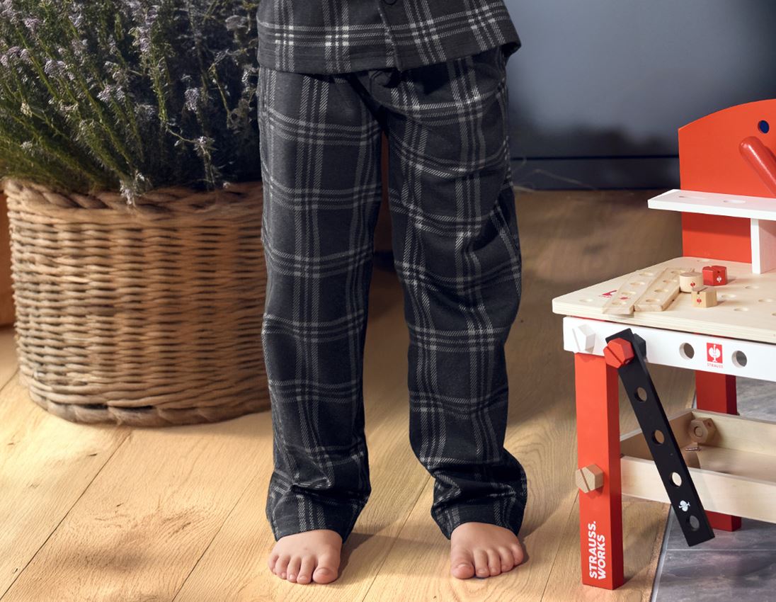 Work Trousers: e.s. Checkered Pyjama Bottoms, children's + black/basaltgrey