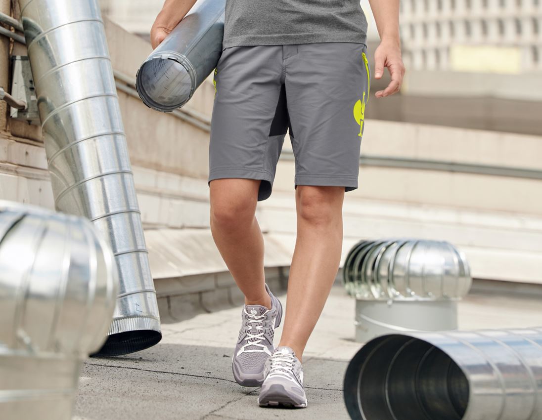 Work Trousers: Functional shorts e.s.trail, ladies' + basaltgrey/acid yellow 2