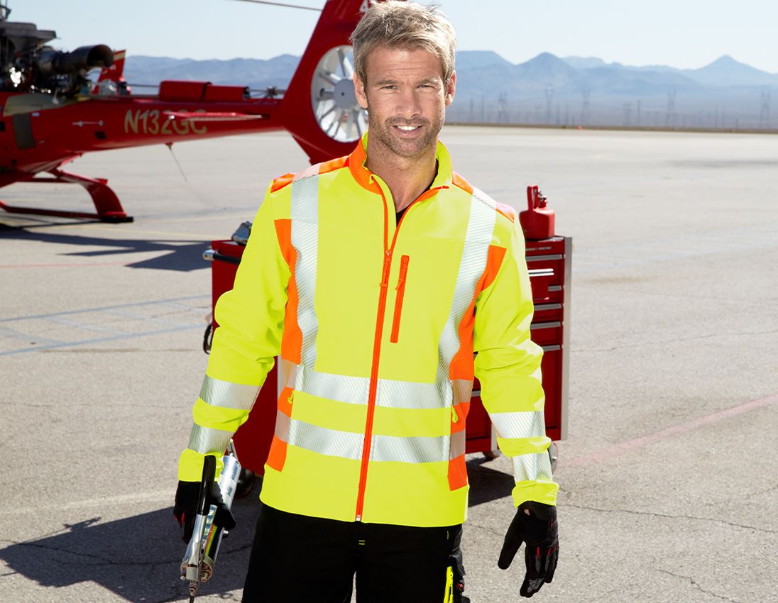 Work Jackets: High-vis softshell jacket softl. e.s.motion 2020 + high-vis yellow/high-vis orange