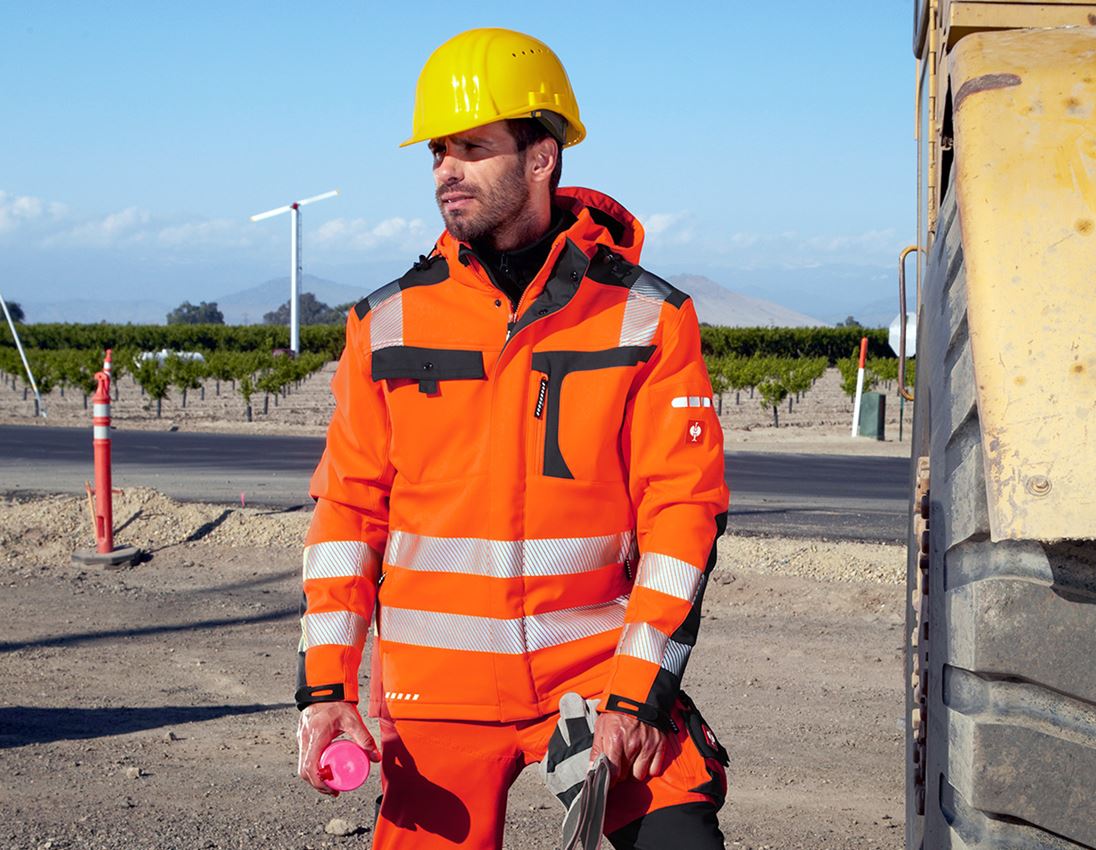 Work Jackets: High-vis softshell jacket e.s.motion + high-vis orange/anthracite