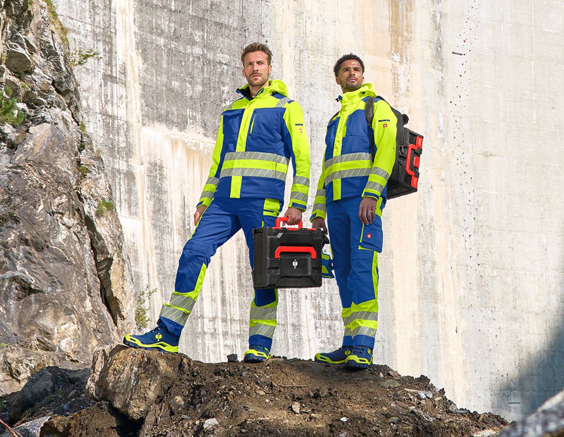 Work Trousers: High-vis trousers e.s.motion 24/7 + royalblue/high-vis yellow 5