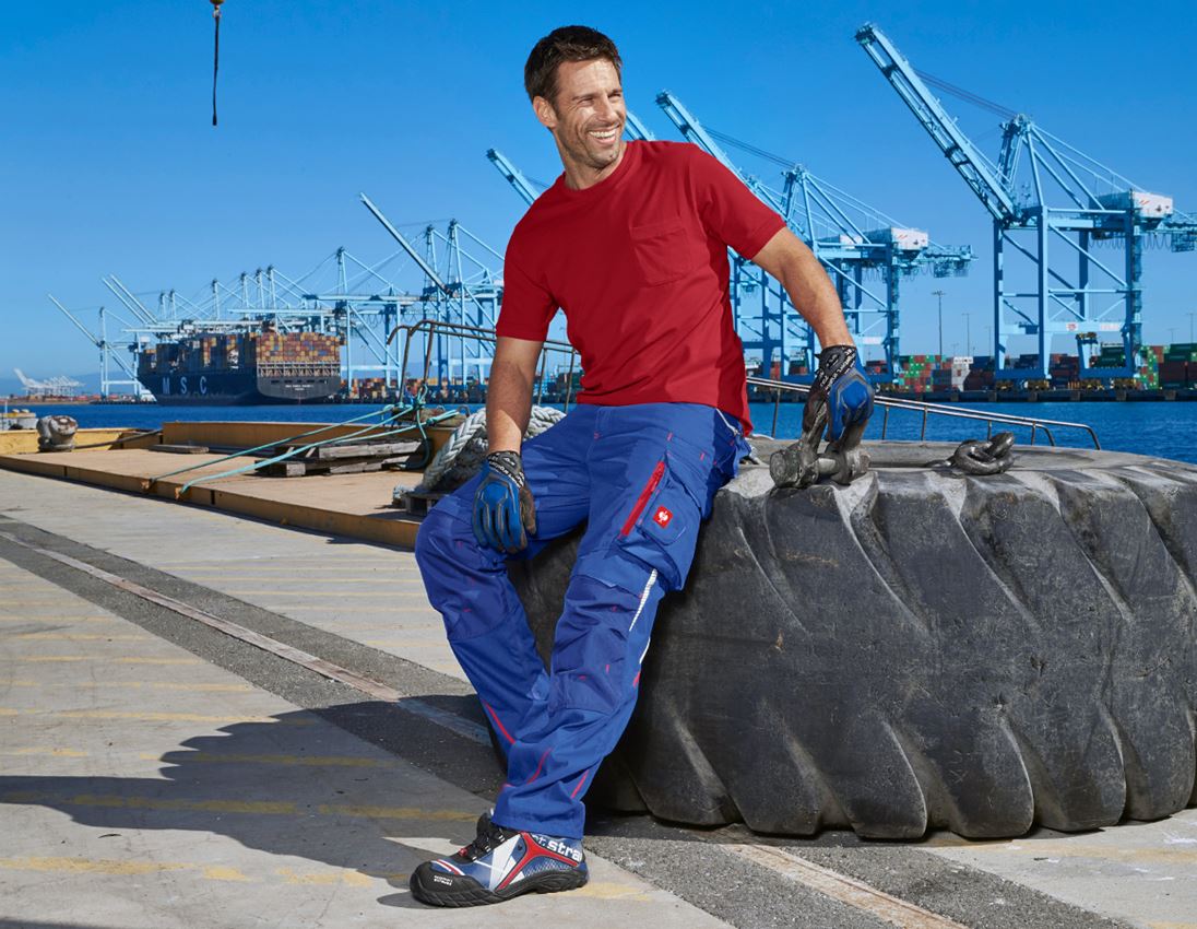 Pantalons de travail: Pantalon à taille élastique e.s.motion 2020 + bleu royal/rouge vif 1