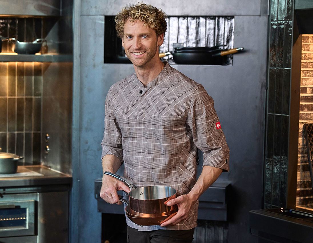 Hauts: Veste travail manches courtes e.s.fusion,hommes + marron/blanc