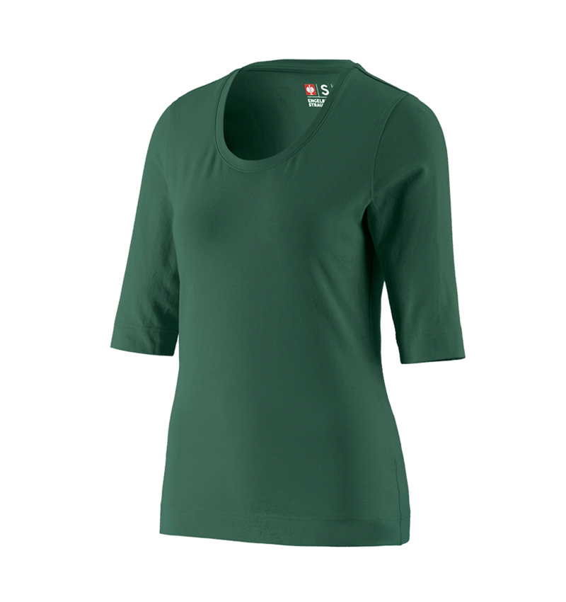 Hauts: e.s. Shirt à manches 3/4 cotton stretch, femmes + vert 2