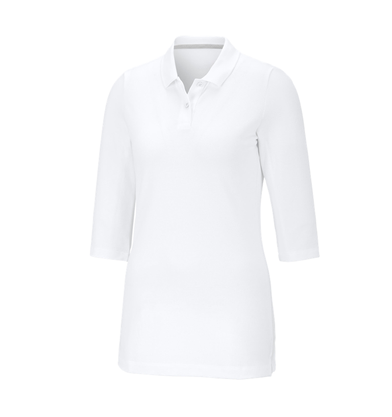 Hauts: e.s. Pique-Polo à manches 3/4 cotton stretch, femm + blanc 4