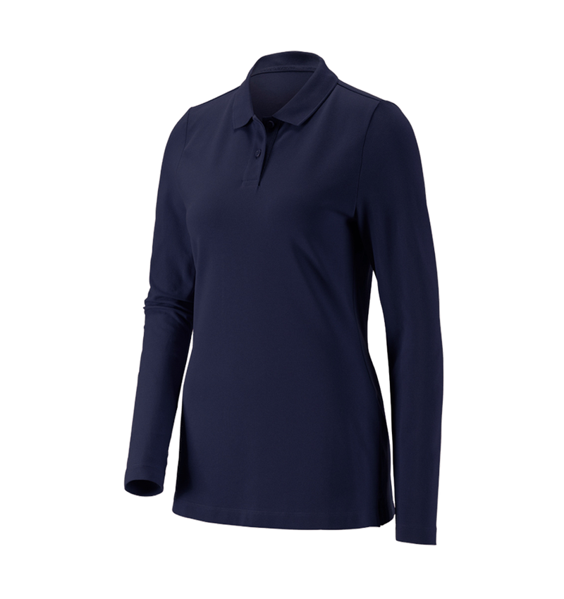 Hauts: e.s. Pique-Polo longsleeve cotton stretch,femmes + bleu foncé