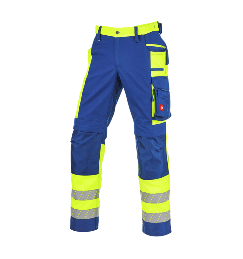 Work Trousers: High-vis trousers e.s.motion 24/7 + royalblue/high-vis yellow 6