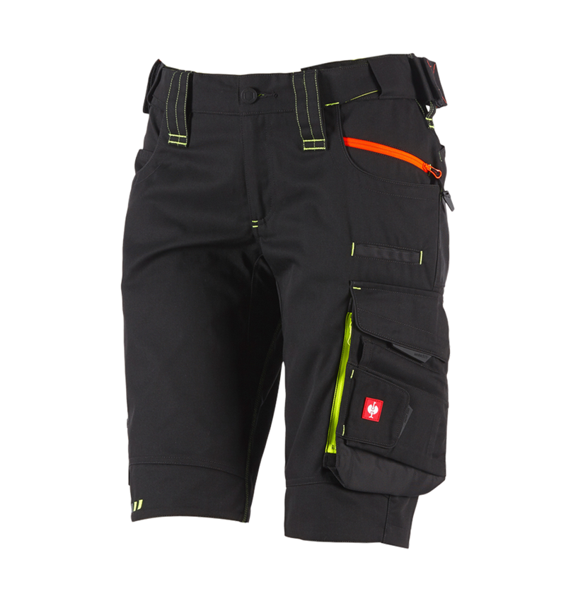 Pantalons de travail: Short e.s.motion 2020, femmes + noir/jaune fluo/orange fluo 2