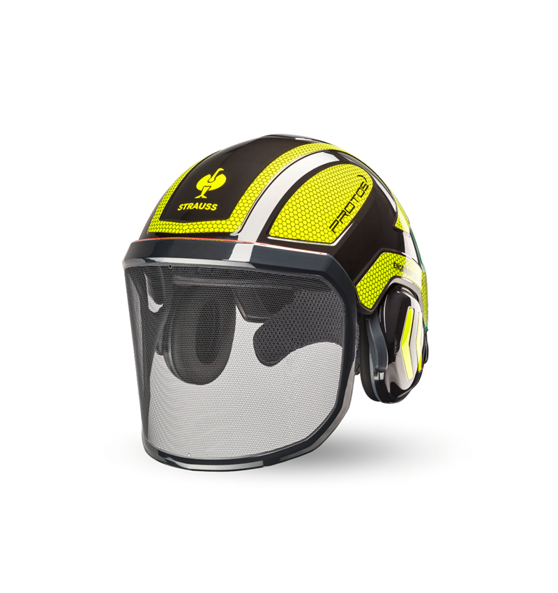 Casques de Sécurité: e.s. Casque de forestier Protos® + noir/jaune fluo
