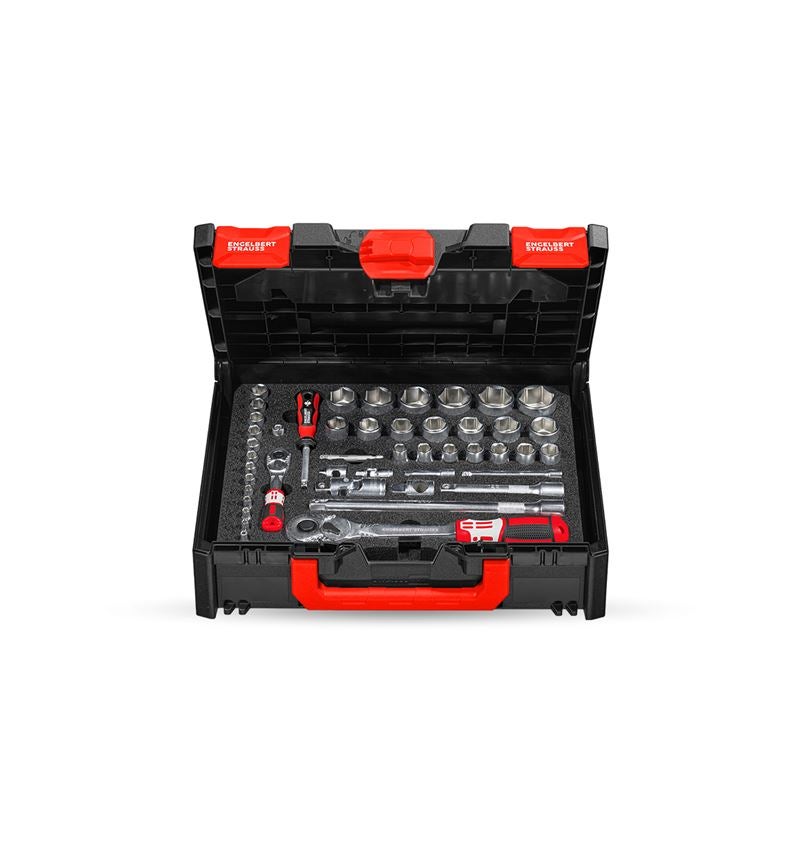 STRAUSSbox System: Socket wrench set pro 1/4+1/2 long in STRAUSSbox