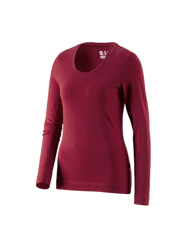 Hauts: e.s. Longsleeve cotton stretch, femmes + bordeaux