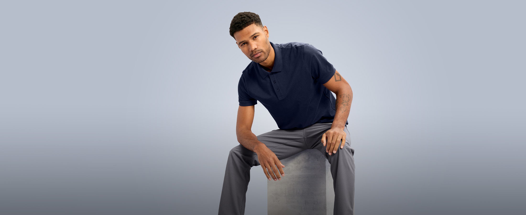 Man in new piqué cotton light polo shirt