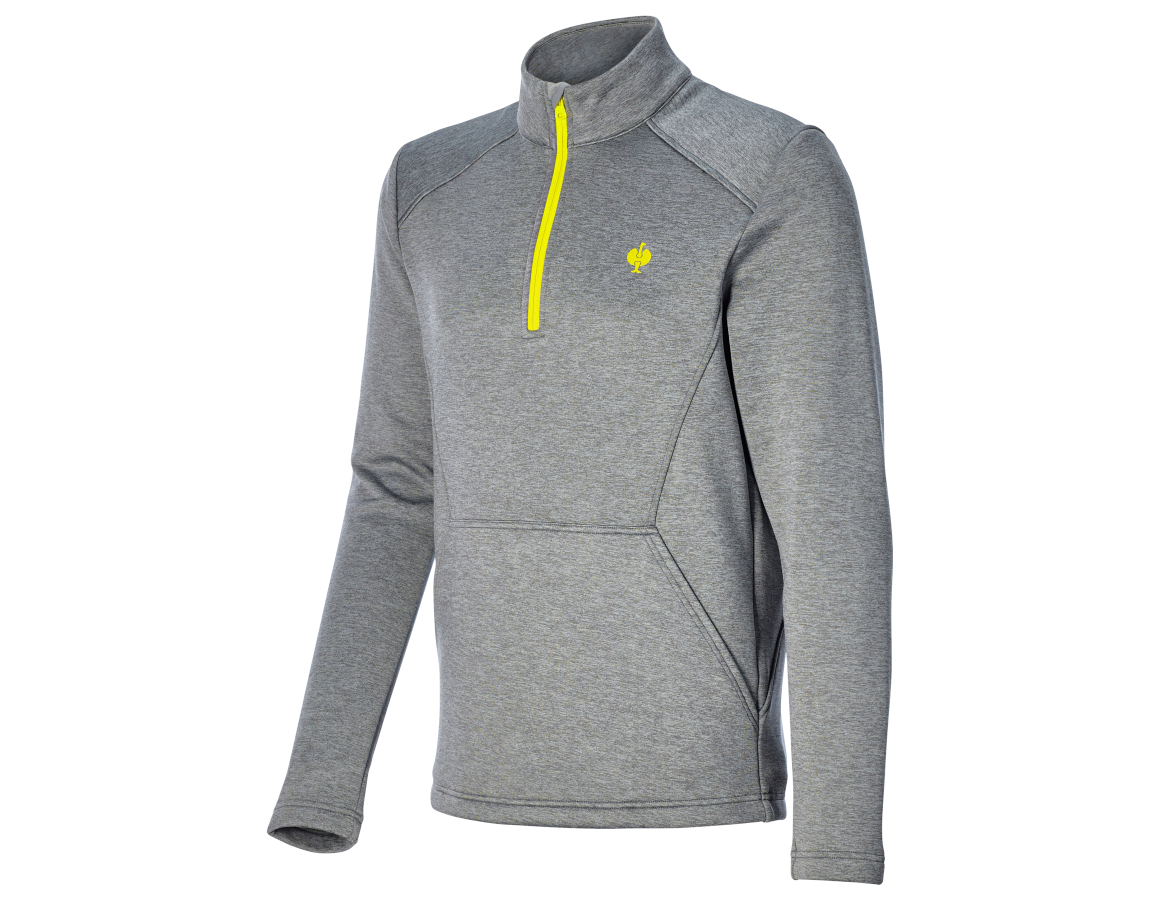 Pólók és egyebek: Állónyakú pulóver thermo stretch e.s.trail + bazaltszürke melange/acidsárga