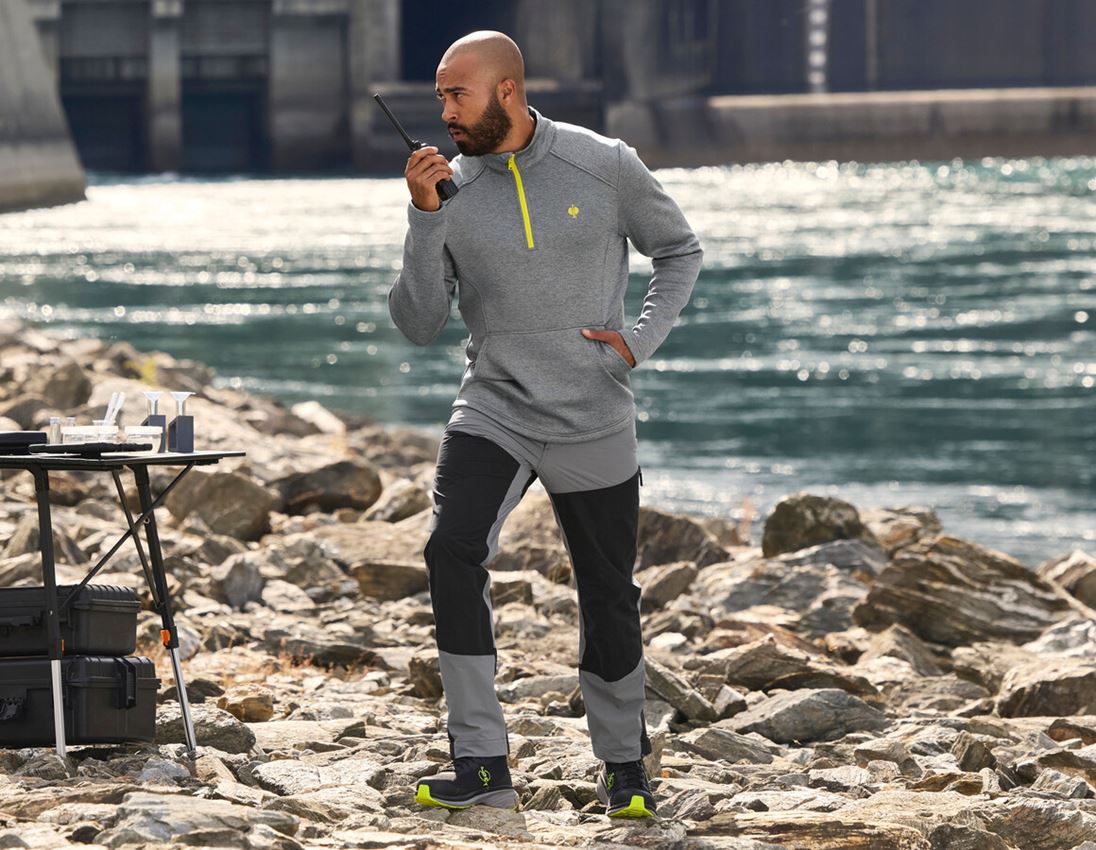 Pólók és egyebek: Állónyakú pulóver thermo stretch e.s.trail + bazaltszürke melange/acidsárga 1