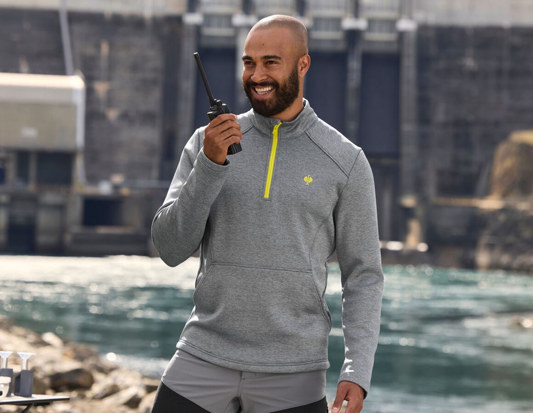 Pólók és egyebek: Állónyakú pulóver thermo stretch e.s.trail + bazaltszürke melange/acidsárga