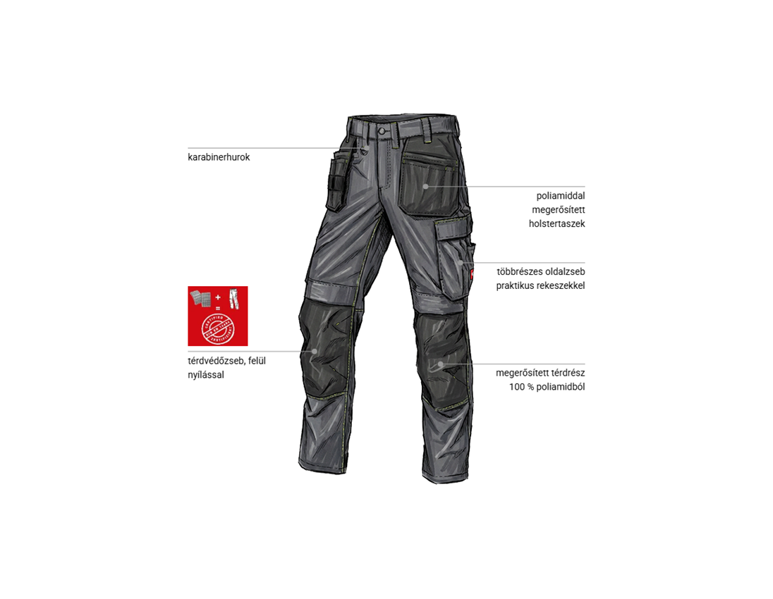 Nadrágok: Szteccs holster derekas nadrág e.s.line.core + szénszürke/láthatósági sárga 1