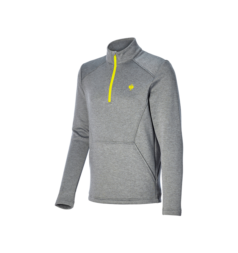 Pólók és egyebek: Állónyakú pulóver thermo stretch e.s.trail + bazaltszürke melange/acidsárga 2