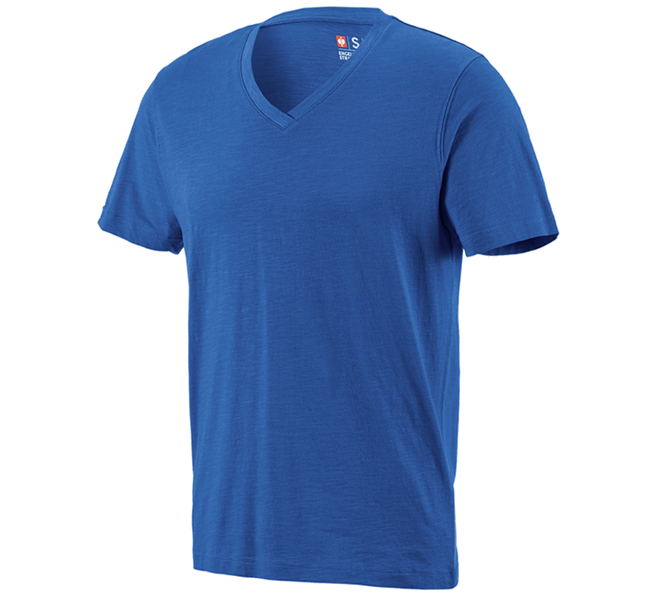 Hauptansicht, T-Shirts, e.s. T-Shirt cotton slub V-Neck, enzianblau