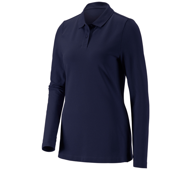 Hauptansicht, Longsleeves, e.s. Piqué-Polo Longsleeve cotton stretch,Damen, dunkelblau