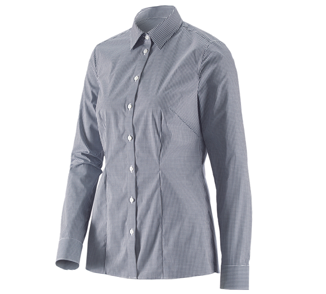 Vista principale, Basics, e.s. blusa Business cotton stretch, donna,reg. fit, blu scuro a scacchi