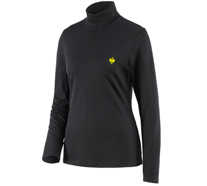 Hauptansicht, e.s.trail, Rollkragenshirt Merino e.s.trail, Damen, schwarz/acidgelb