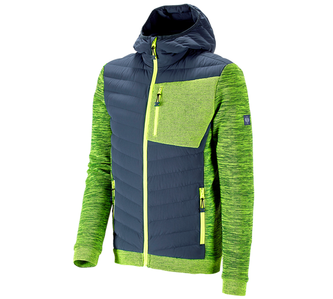 Hauptansicht, Bekleidung, Hybrid Kapuzenstrickjacke e.s.motion ten, schieferblau/warngelb melange