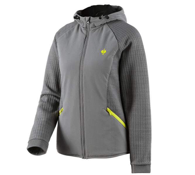 Vista principale, SALDI, Giacca ibr. in maglia c.cappuccio e.s.trail, donna, grigio basalto/giallo acido