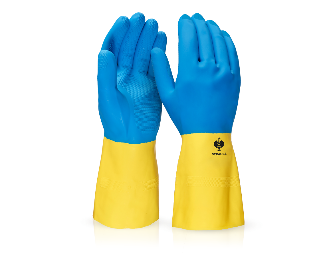 Beschichtet: Latex-Haushaltshandschuhe Super II + gelb/blau