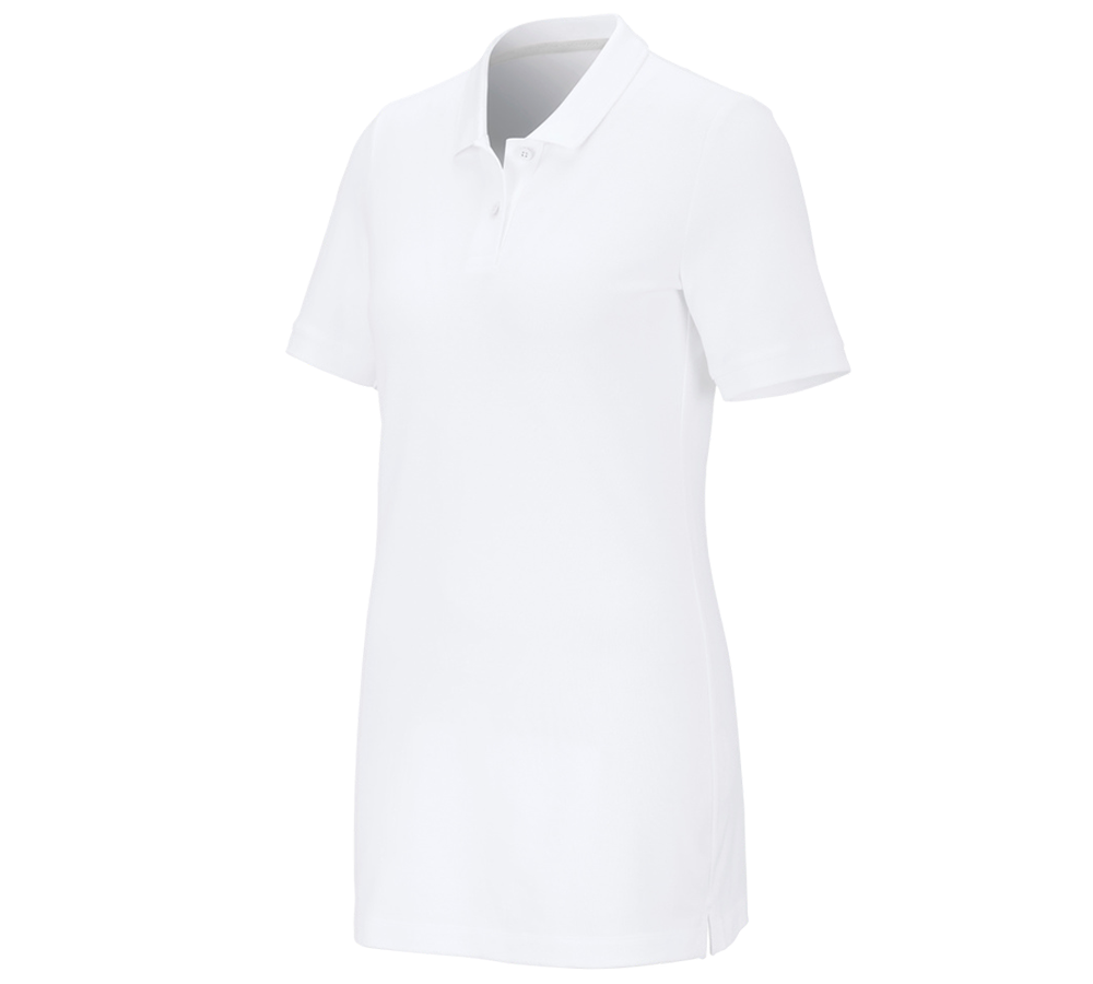 Shirts & Co.: e.s. Piqué-Polo cotton stretch, Damen, long fit + weiß