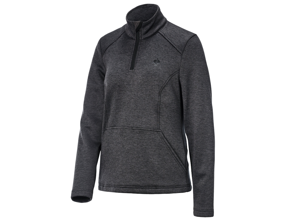 Shirts & Co.: Troyer thermo stretch e.s.trail, Damen + schwarz melange
