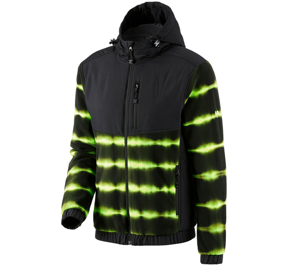Jacken: Hybrid Kapuzenfleecejacke tie-dye e.s.motion ten + schwarz/warngelb