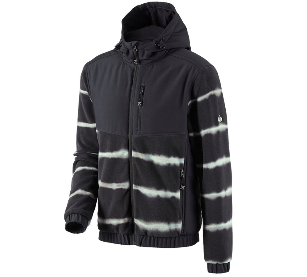 Jacken: Hybrid Kapuzenfleecejacke tie-dye e.s.motion ten + oxidschwarz/magnetgrau