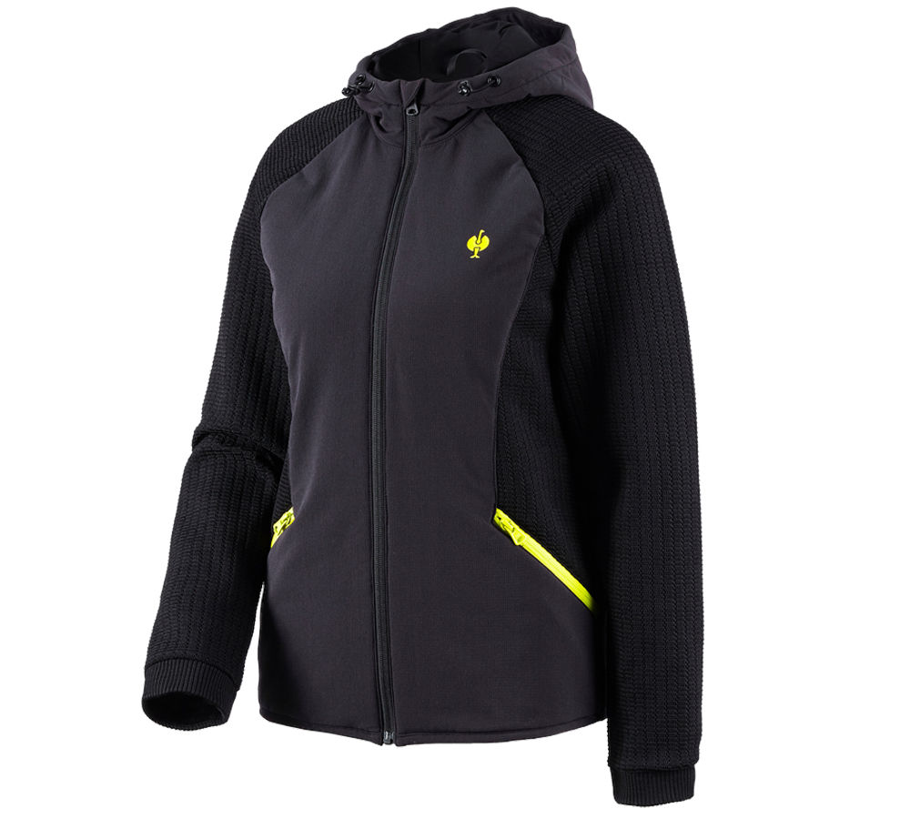 Giacche da lavoro: Giacca ibr. in maglia c.cappuccio e.s.trail, donna + nero/giallo acido
