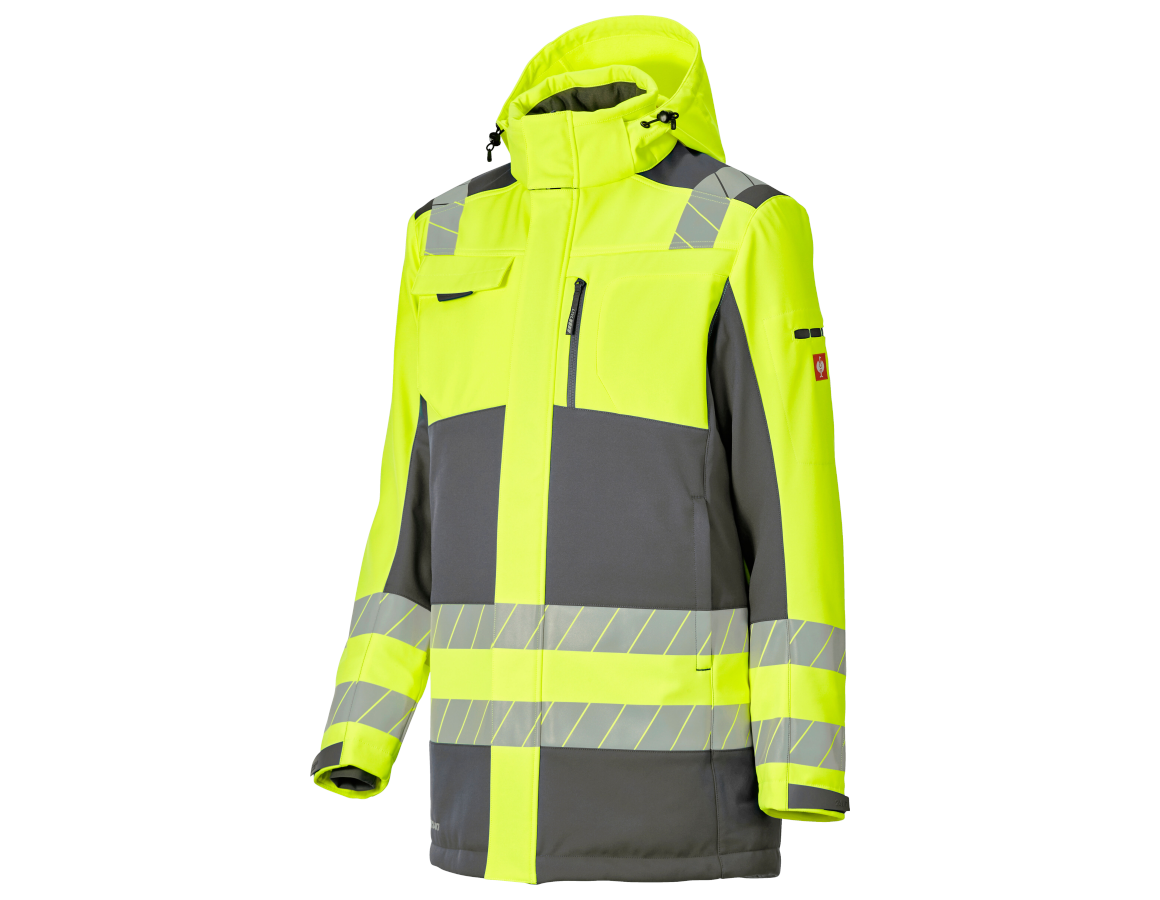 Arbeitsjacken: Warnschutz Winter Softshellparka e.s.motion 24/7 + anthrazit/warngelb