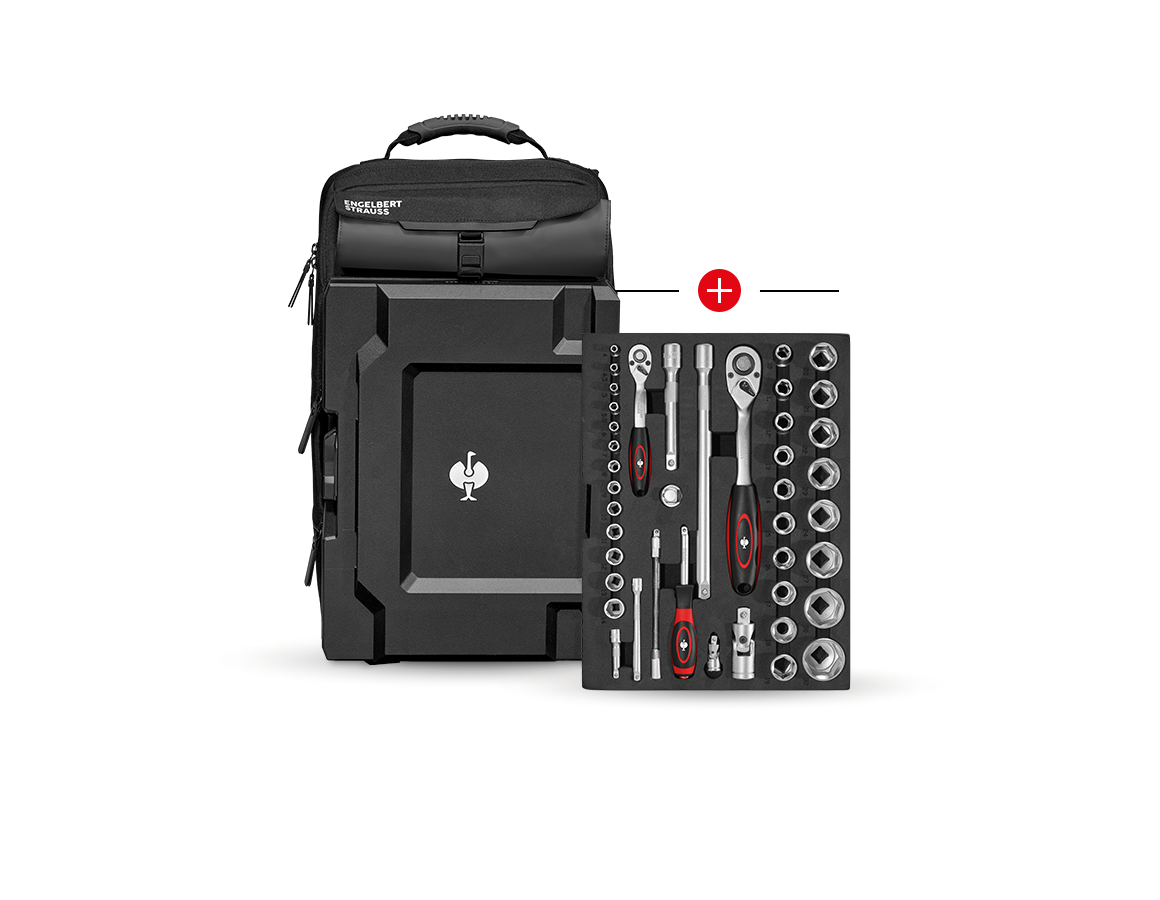Sistema STRAUSSbox: Inserto chiavi a tubo Classic + zaino STRAUSSbox + nero