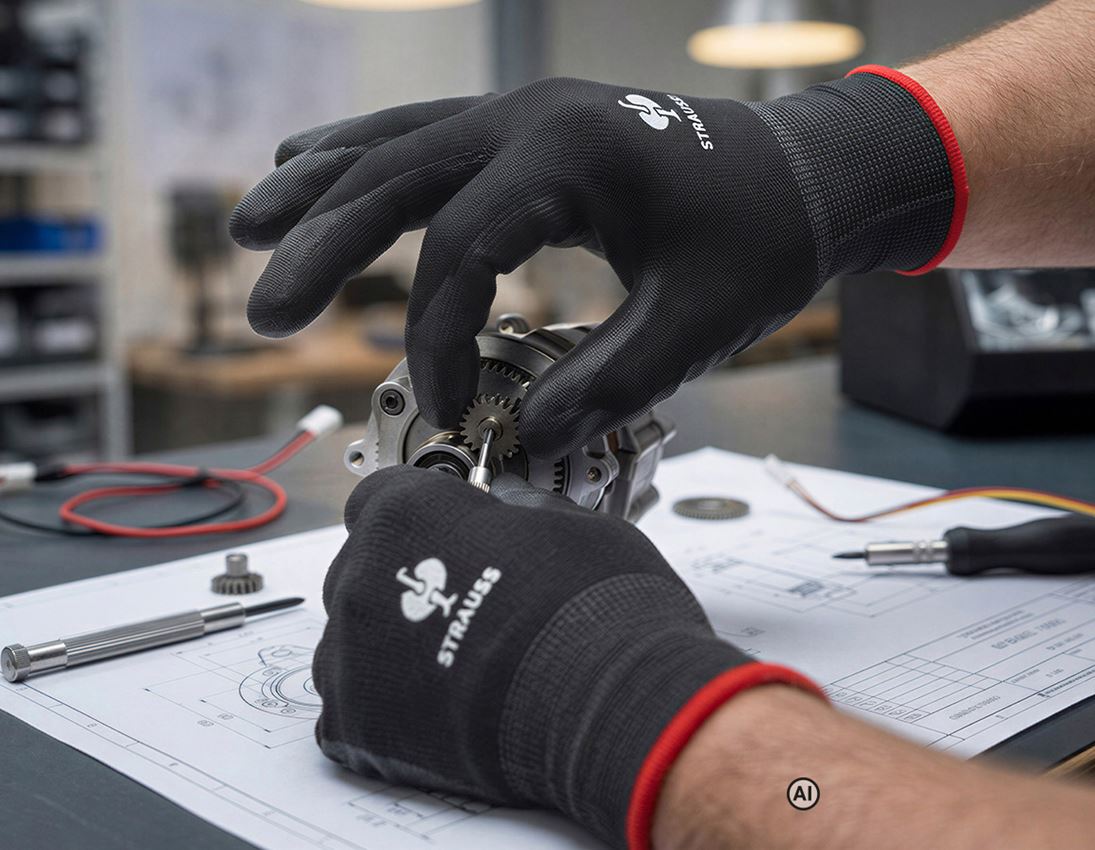 Generato / modificato con IA - Rivestito: Guanti micro in PU + nero