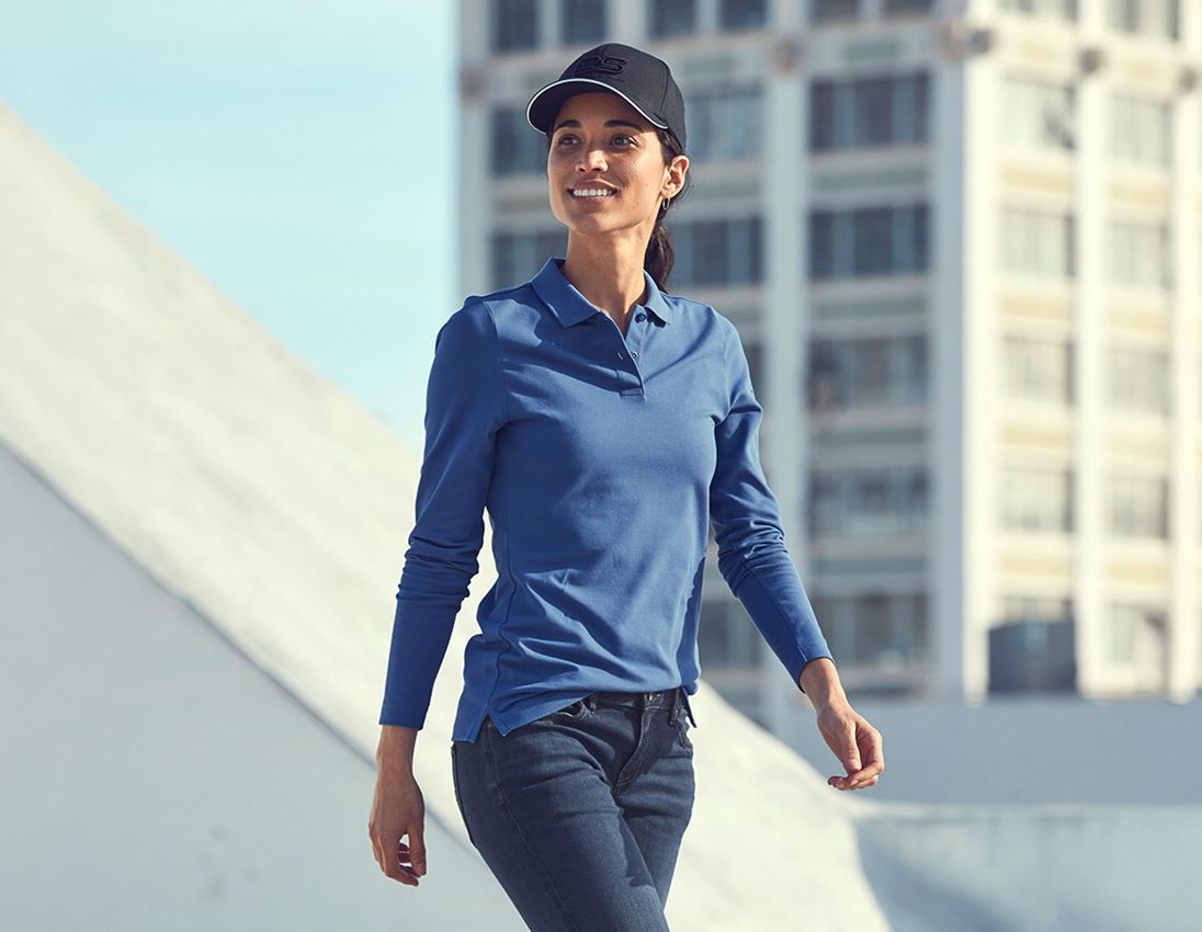 Shirts & Co.: e.s. Piqué-Polo Longsleeve cotton stretch,Damen + kobalt 1