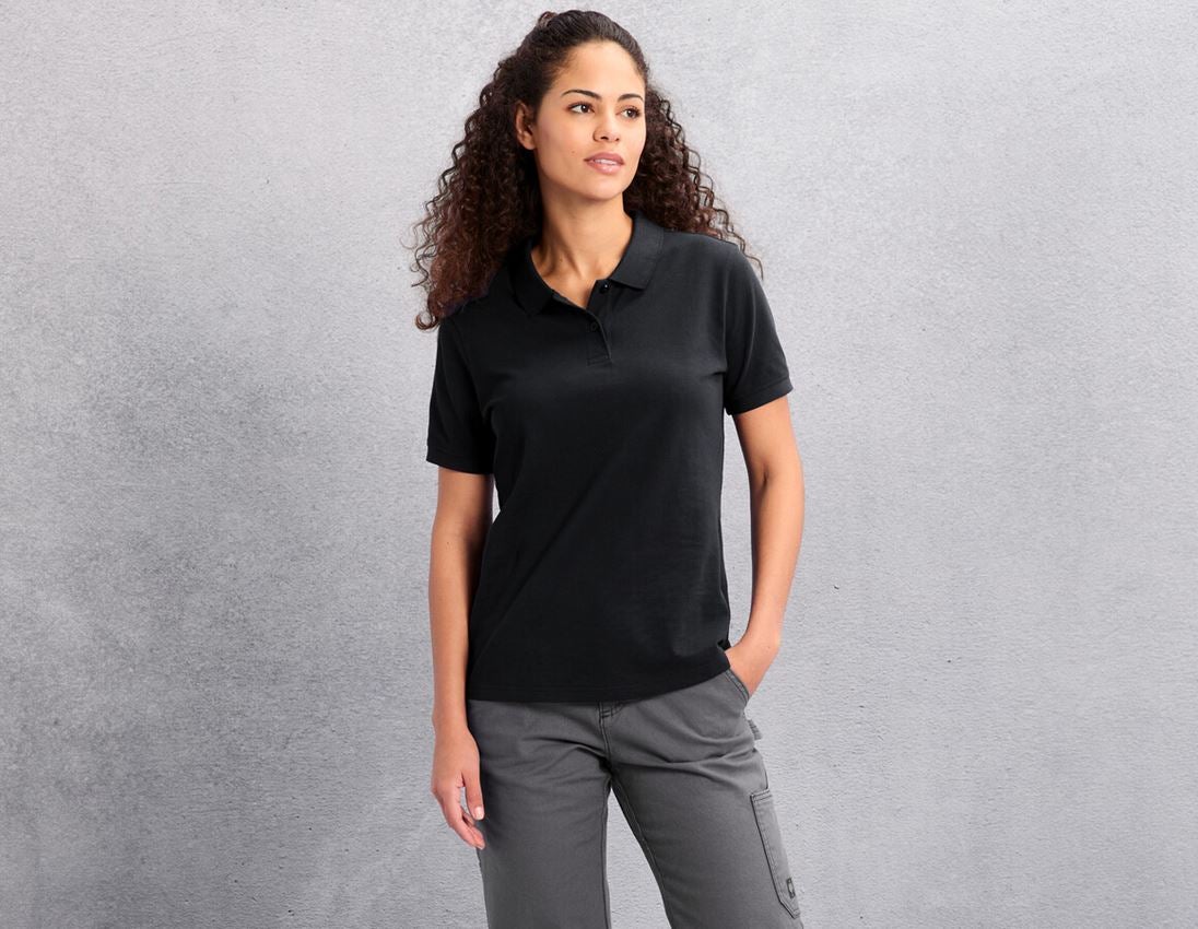 Shirts & Co.: e.s. Piqué-Polo cotton light, Damen + schwarz 1