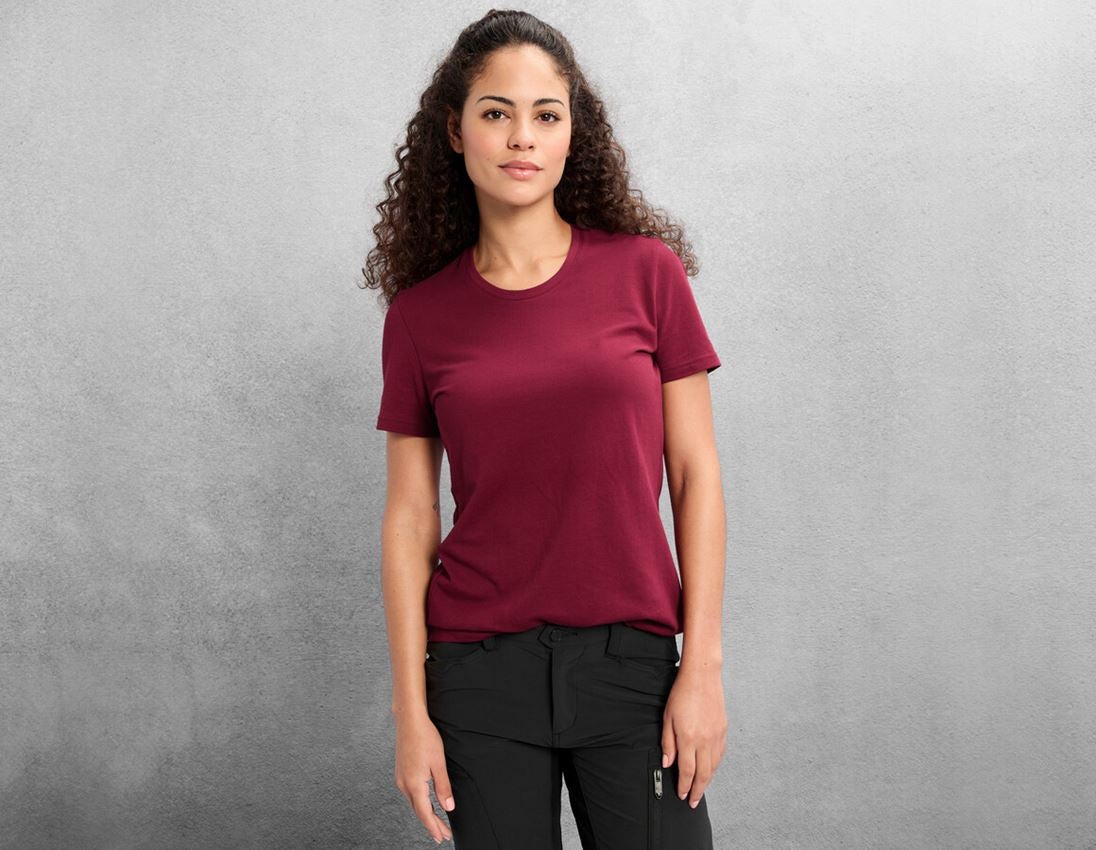 Bekleidung: e.s. Piqué-T-Shirt cotton light, Damen + bordeaux