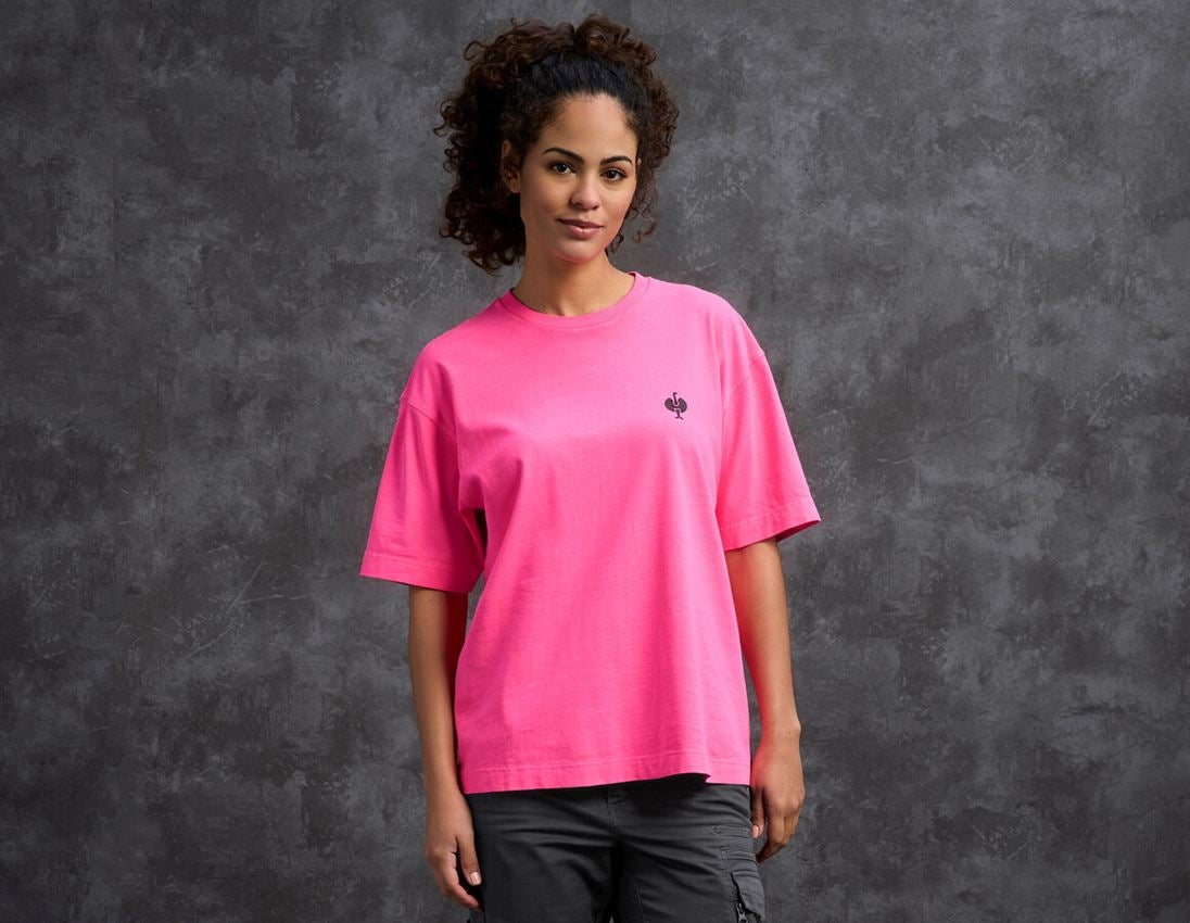 Shirts & Co.: e.s. T-Shirt neon, Damen + neonpink vintage
