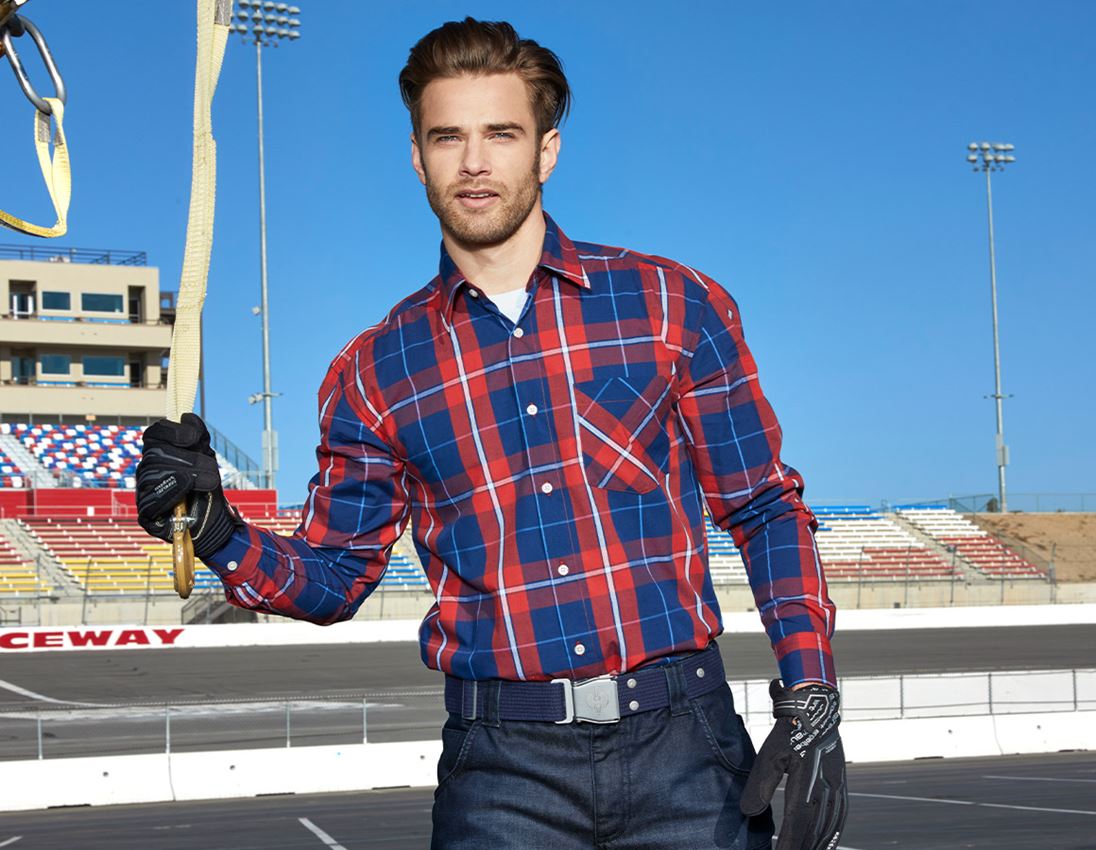 Shirts & Co.: Langarm-Hemd Hamburg, extra lang + rot/dunkelblau/weiß