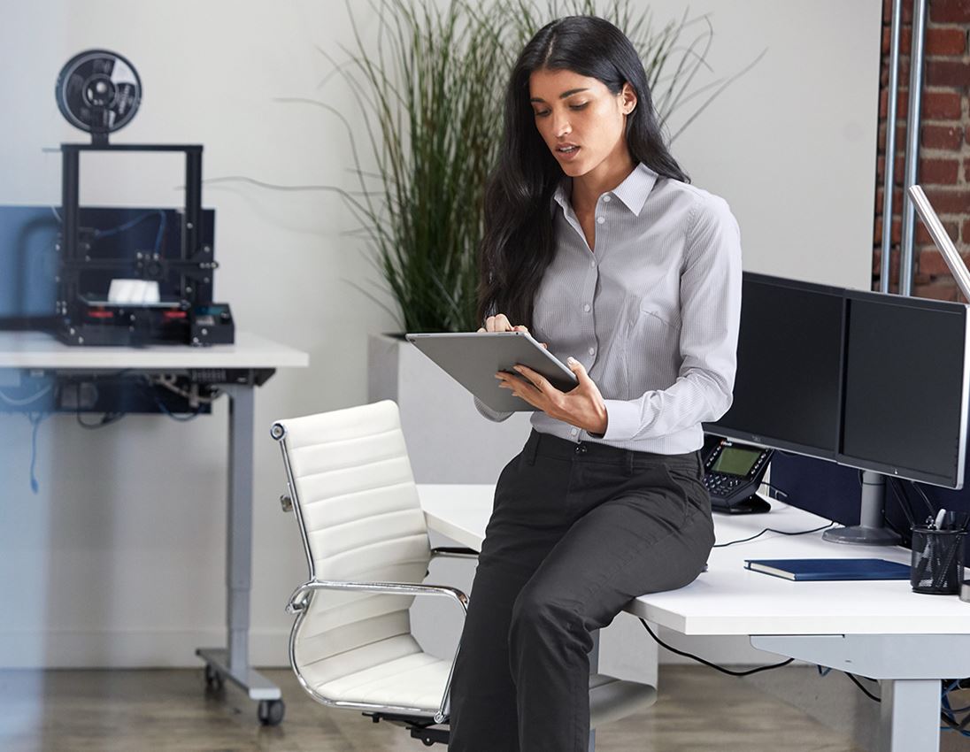 Shirts & Co.: e.s. Business Bluse cotton stretch, Damen reg. fit + nebelgrau kariert 1