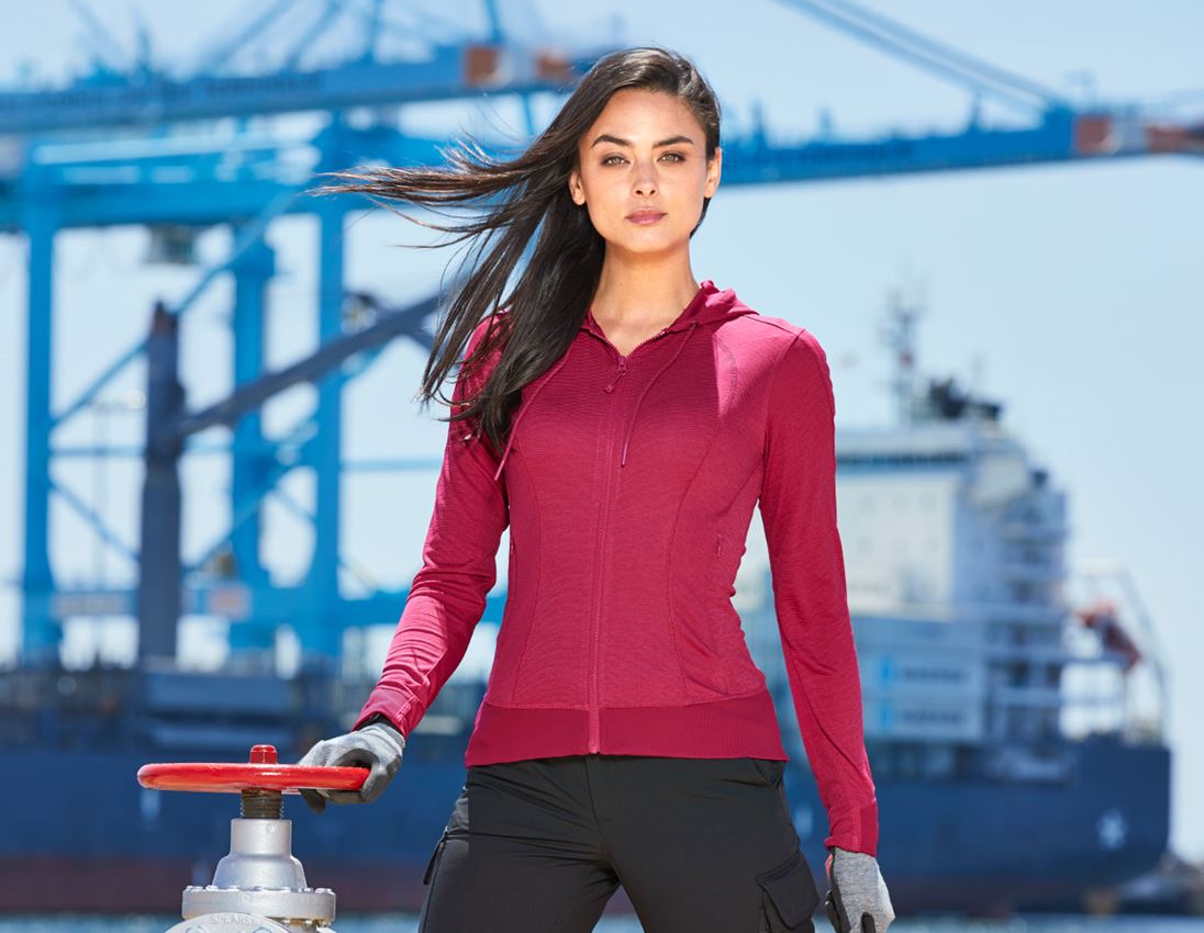 Jacken: e.s. Funktions Kapuzenjacke stripe, Damen + beere