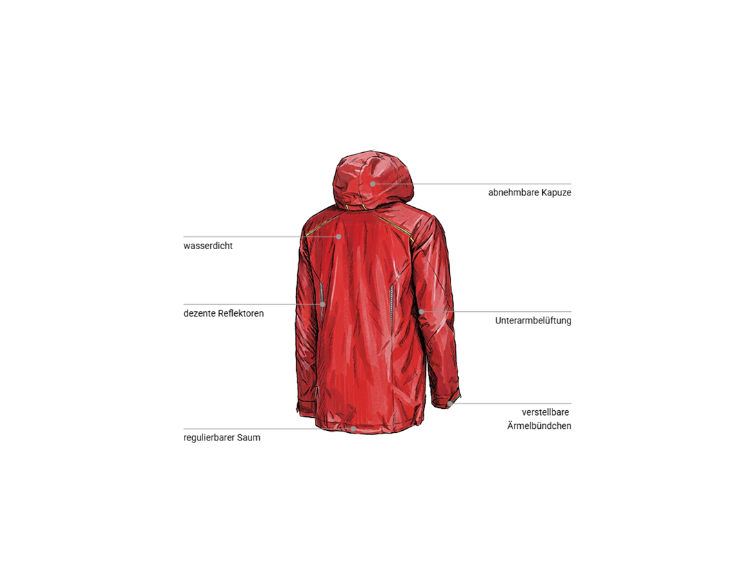 Bekleidung: 3 in 1 Funktionsjacke e.s.motion 2020, Herren + feuerrot/warngelb 2